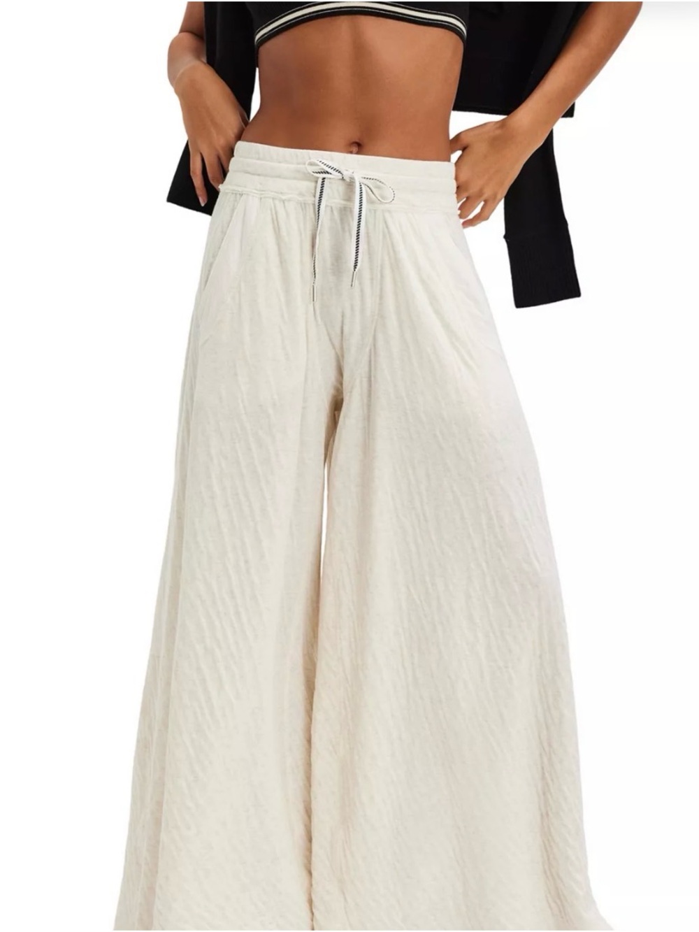 Free People Wait a Minute Wide Leg Drawstring Pants in Cream